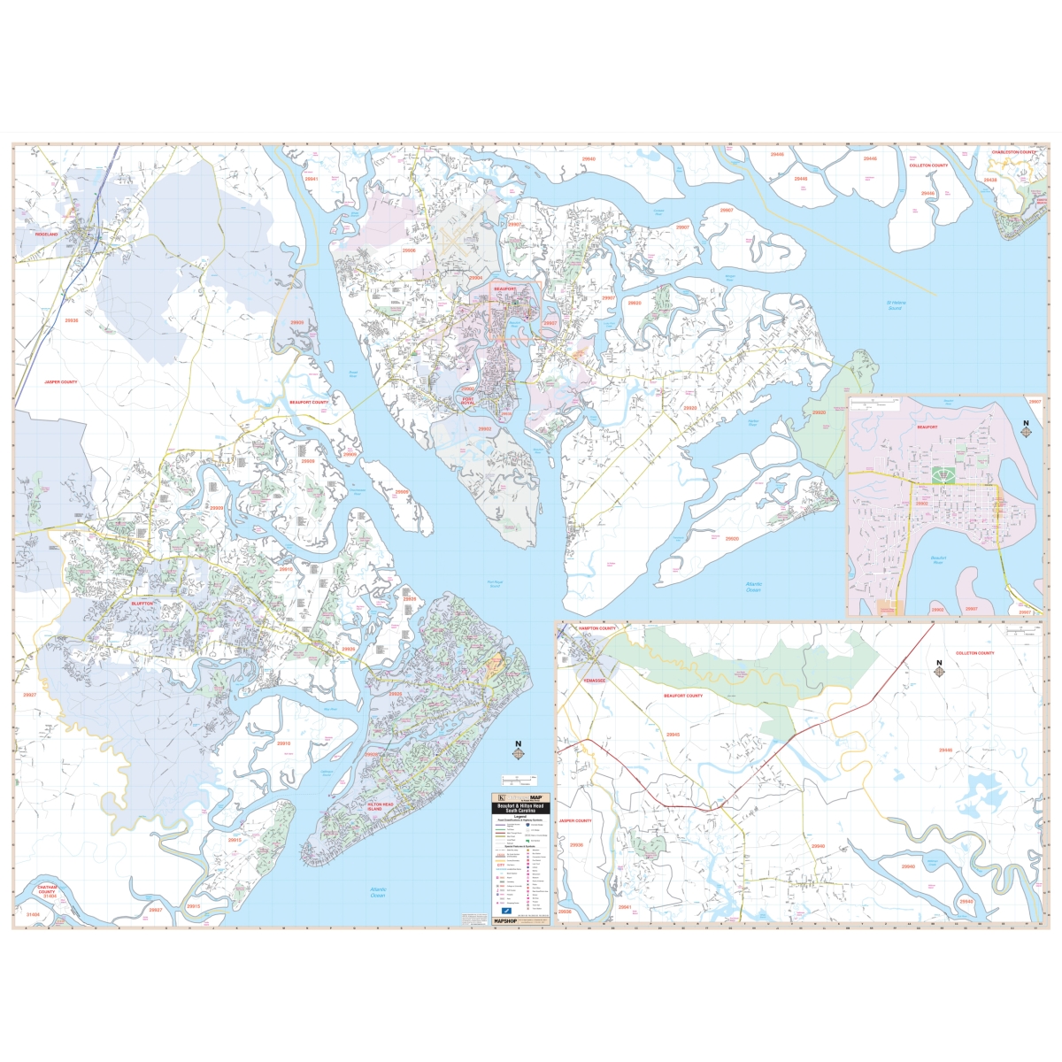 KA-C-SC-HILTONHEAD-springroller-sr Hilton Head SC Wall Map - 73 x 56 in.