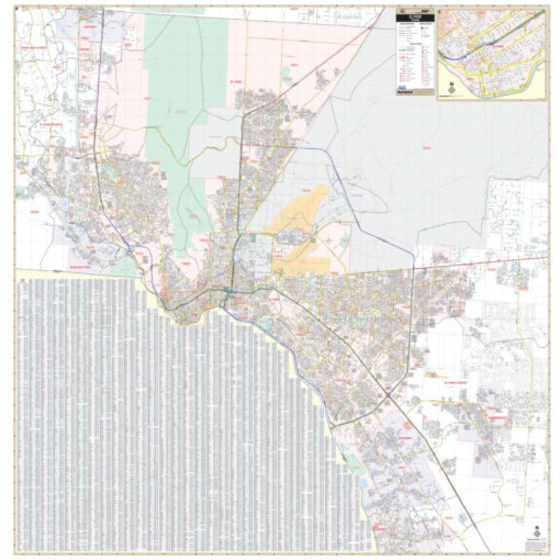 KA-C-TX-ELPASO-springroller-sr El Paso, TX Wall Map, Laminated - Spring Roller - Published 2015 - 57 x 58 in.