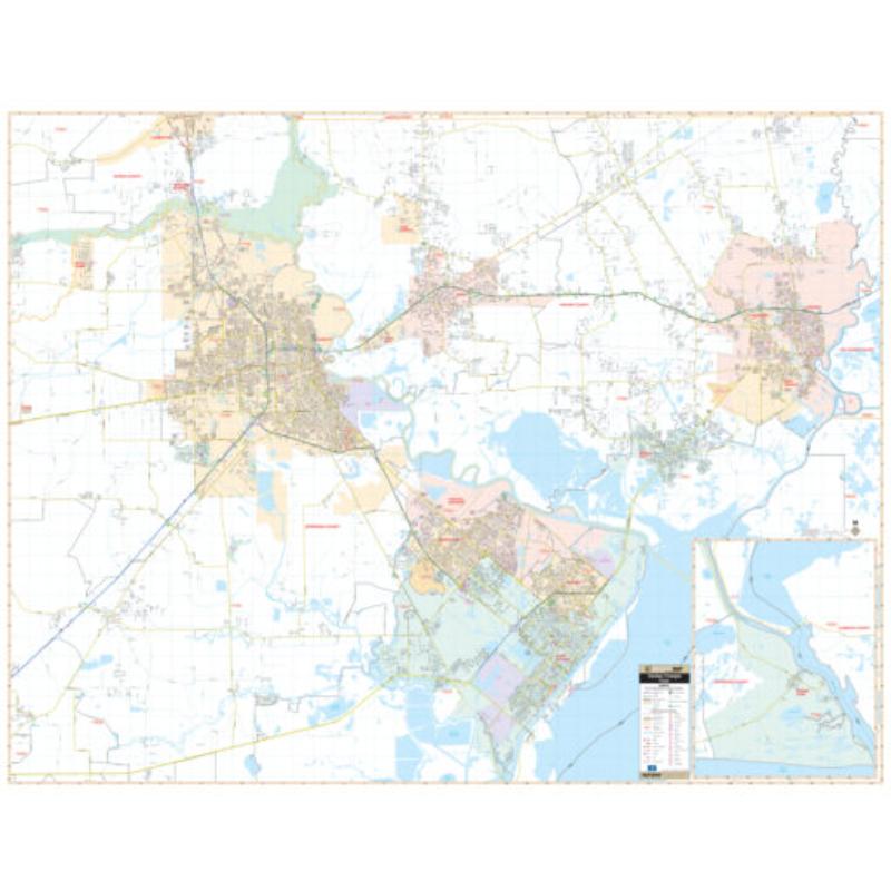 KA-C-TX-GOLDENTRIANGLE-lam-rails-black Golden Triangle, TX Wall Map, Laminated with Rails - Black Molding - 74 x 57 in.