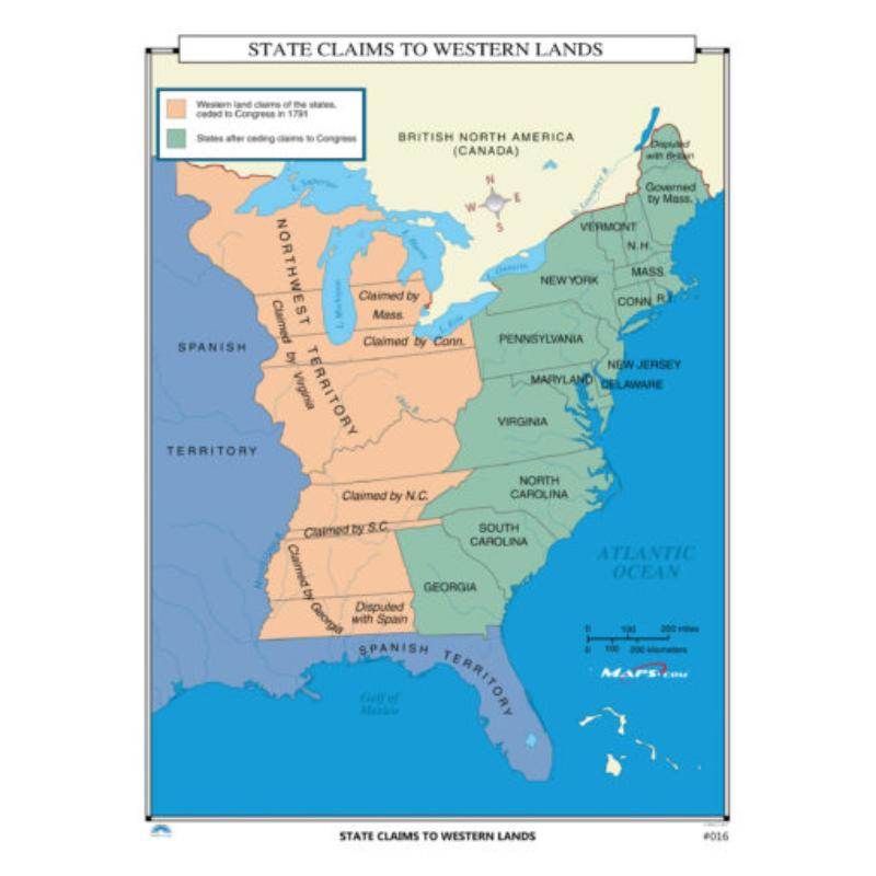 KA-HIST-016-springroller-sr No.016 State Claims to Western Lands Map, Laminated - Spring Roller - Published 2005 - 36 x 49.75 in.