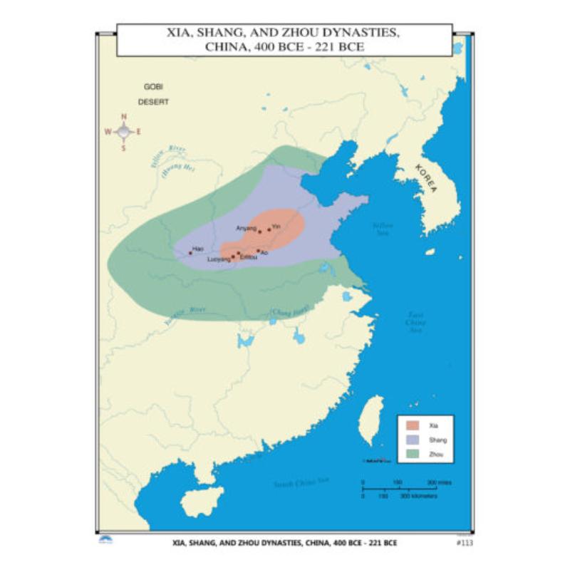 No.113 Xia, Shang & Zhou Dynasties, China, 400-221 BCE Map, Laminated - Spring Roller - Published 2005 - 36 x 49.75 in.