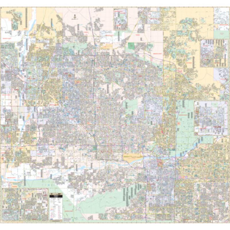 KA-C-AZ-PHOENIX-lam-rails-black Phoenix, AZ Wall Map, Laminated with Rails - Black Molding - 78.5 x 75 in.