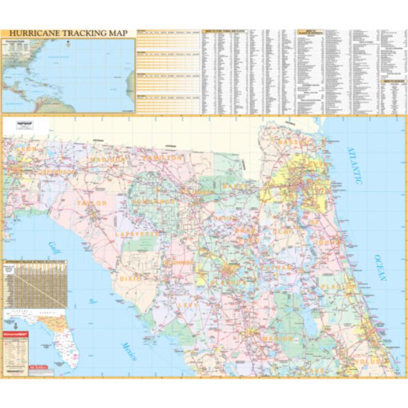 KA-R-FL-NORTHEAST-lam-rails-walnut Northeast Florida Regional Wall Map, Laminated with Rails - Walnut Molding - 63 x 54 in.