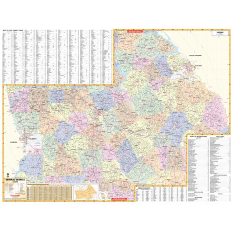 KA-R-GA-CENTRAL-springroller-sr Central Georgia Regional Wall Map, Laminated - Spring Roller - Published 2002 - 62 x 48 in.