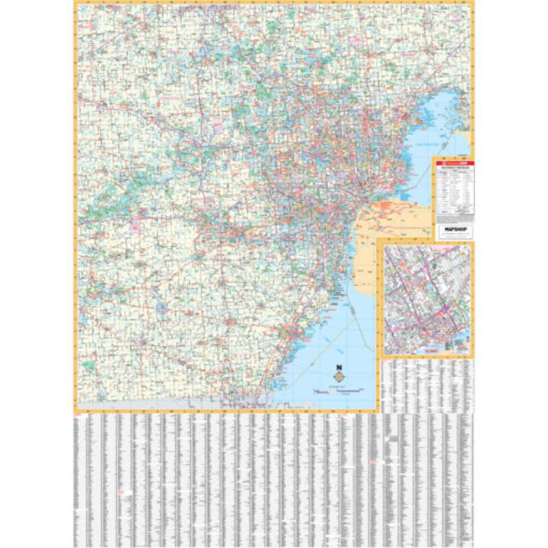 KA-R-MI-SOUTHEAST-springroller-sr Southeast Michigan Regional Wall Map, Laminated - Spring Roller - Published 2008 - 47 x 64 in.