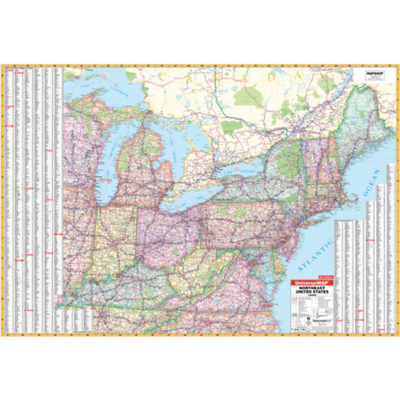 KA-R-US-NORTHEAST-springroller-sr Northeast United States Regional Wall Map, Laminated - Spring Roller - Published 2009 - 64 x 44 in.