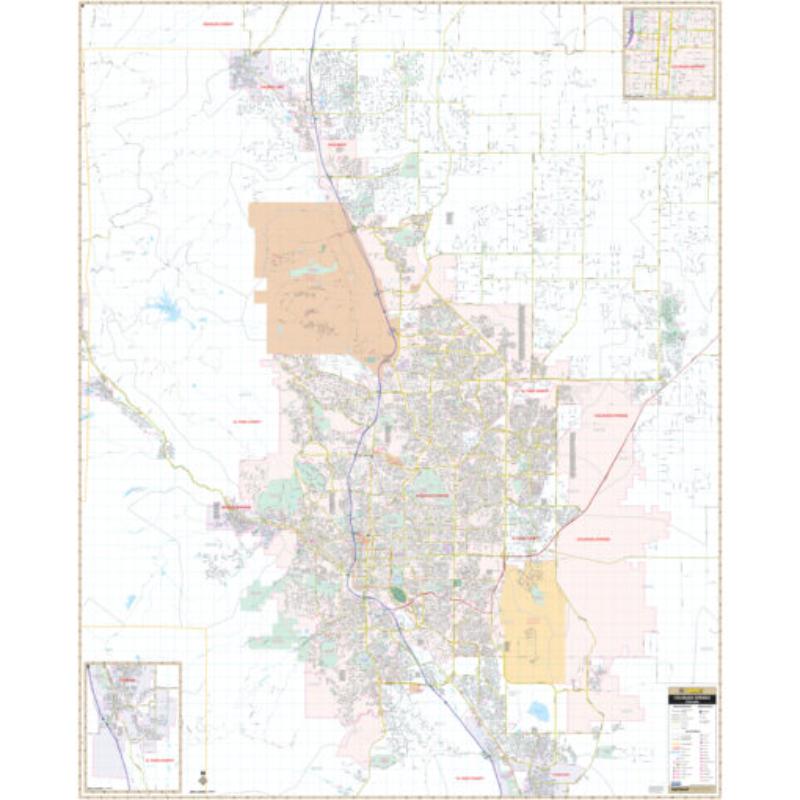 KA-C-CO-COLORADOSPRINGS-springroller-sr Colorado Springs, CO Wall Map, Laminated - Spring Roller - Published 2011 - 57 x 70.25 in.