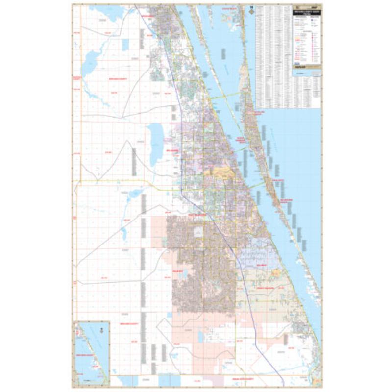 KA-C-FL-BREVARDSOUTH-springroller-sr South Brevard County, FL Wall Map, Laminated - Spring Roller - Published 2018 - 52 x 78.5 in.