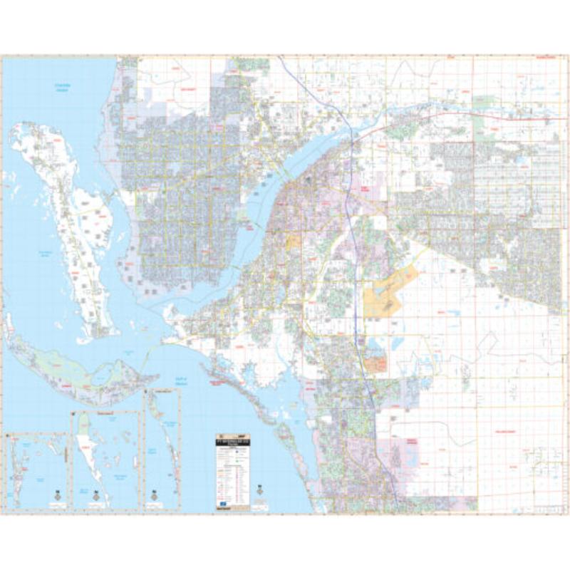 KA-C-FL-FORTMYERS-springroller-sr Fort Myers & Lee County, FL Wall Map, Laminated - Spring Roller - Published 2012 - 70 x 57 in.