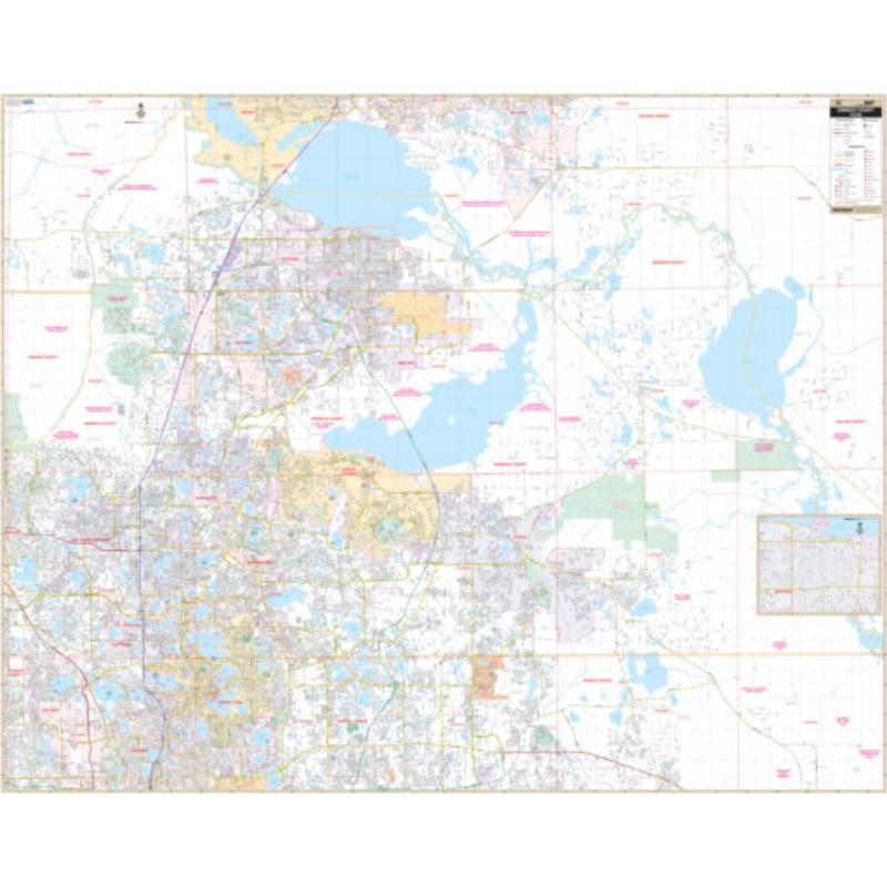 KA-C-FL-SEMINOLE-lam-rails-black Seminole County, FL Wall Map, Laminated with Rails - Black Molding - 71.5 x 57 in.