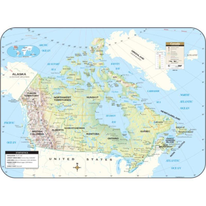 KA-CANADA-SHR-63x48-springroller-sr Canada Shaded Relief Wall Map, Laminated - Spring Roller - Published 2016 - 63 x 48.5 in.