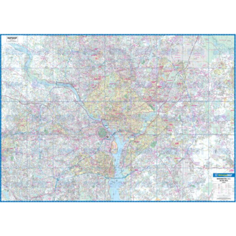 KA-C-DC-WASHINGTONMETRO-lam-rails-black Washington, DC Metro Wall Map, Laminated with Rails - Black Molding - 75 x 54 in.