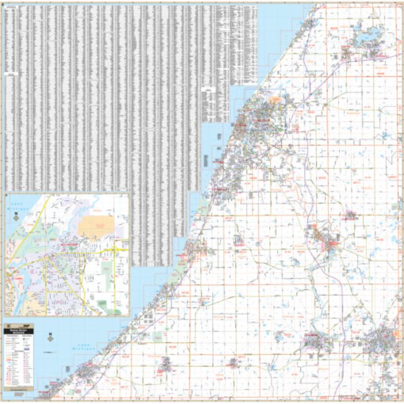 KA-C-MI-BENTONHARBOR-springroller-sr Benton Harbor & Berrien County, MI Wall Map, Laminated - Spring Roller - Published 2015 - 57.5 x 57 in.