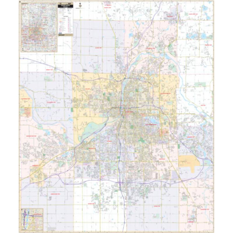 KA-C-MI-GRANDRAPIDS-springroller-sr Grand Rapids, MI Wall Map, Laminated - Spring Roller - Published 2012 - 65 x 66.25 in.
