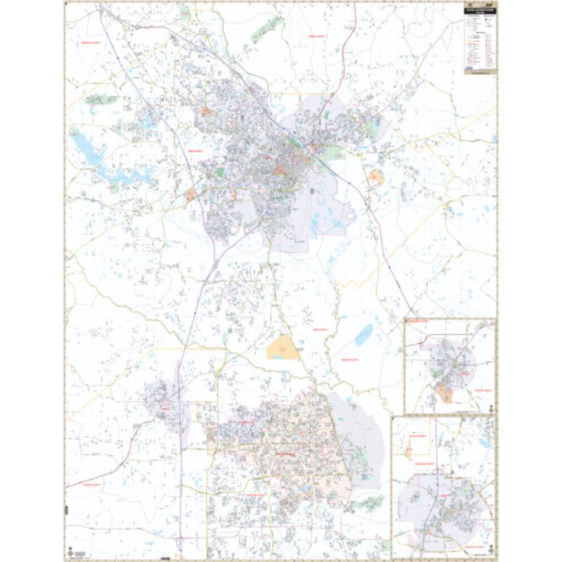 KA-C-GA-MACON-lam-rails-walnut Macon & Warner Robins, GA Wall Map, Laminated with Rails - Walnut Molding - 57 x 73.25 in.