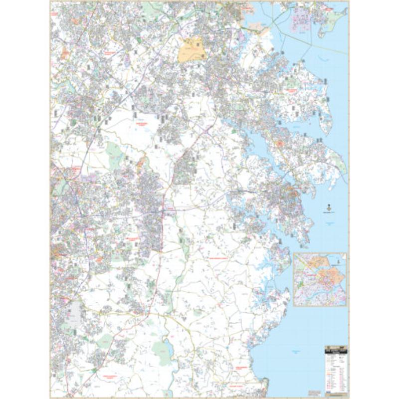 KA-C-MD-ANNEARUNDEL-springroller-sr Anne Arundel County, Maryland Wall Map, Laminated - Spring Roller - Published 2013 - 57 x 75.25 in.