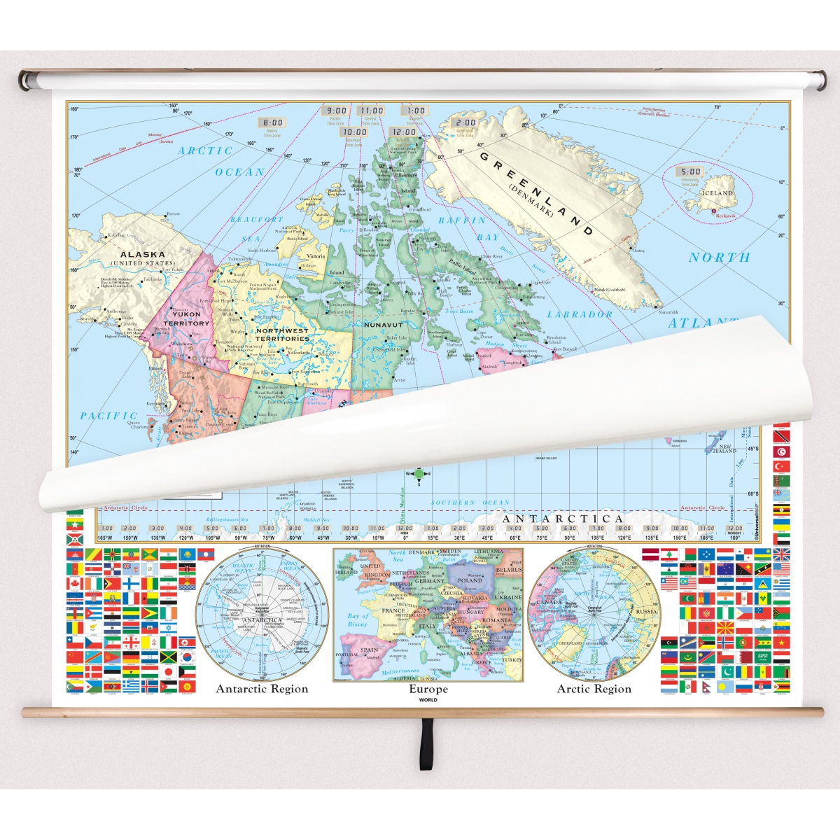 Picture of The Map Shop KA-COMBO-2-CDW-PRMRY-bb2 Canada & World Primary Spring Roller Set with Backboard - 63 x 54 in. Full height