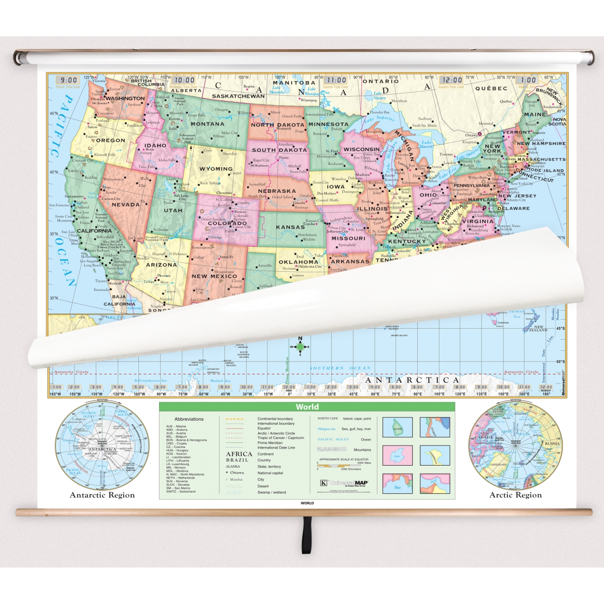 Picture of The Map Shop KA-COMBO-2-USW-ESSTL-sr2 United States & World Essential Spring Roller Set - 63 x 54 in. Full Height