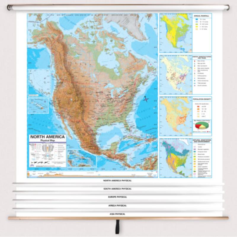 Picture of The Map Shop KA-COMBO-5-CONT-ADV-PHYS-sr5 5-Map Advanced Physical Continent Laminated Spring Roller Set&#44; Published 2005 - 63 x 54 in. - Full Height