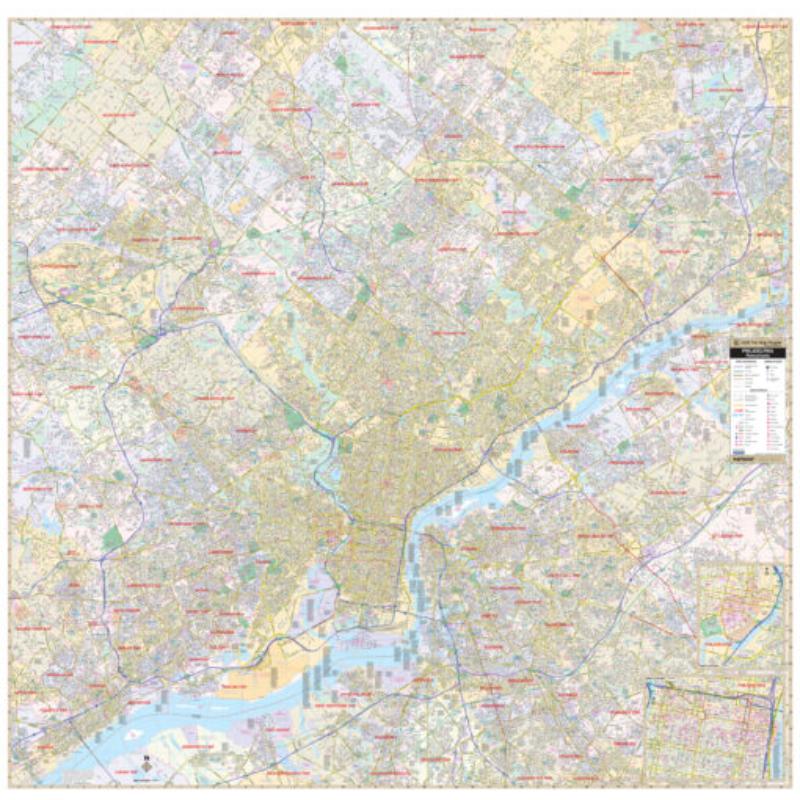 KA-C-PA-PHILADELPHIA-springroller-sr Philadelphia, PA Metro Wall Map, Laminated - Spring Roller - Published 2011 - 58 x 57 in.