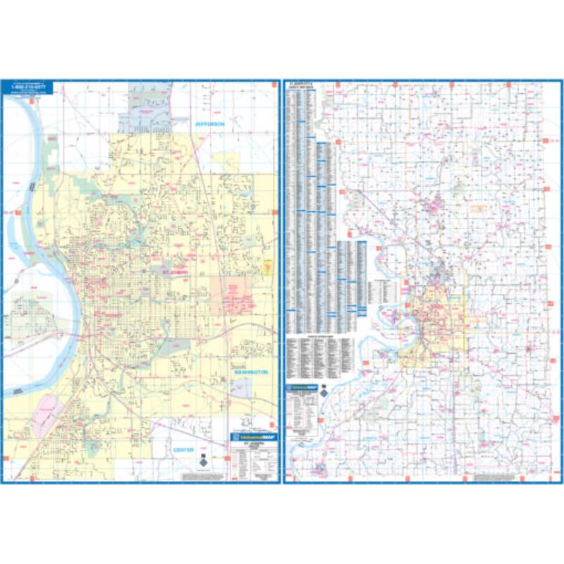 KA-C-MO-STJOSEPH-lam-rails-walnut St Joseph, MO Wall Map, Laminated with Rails - Walnut Molding - 57.75 x 42 in.