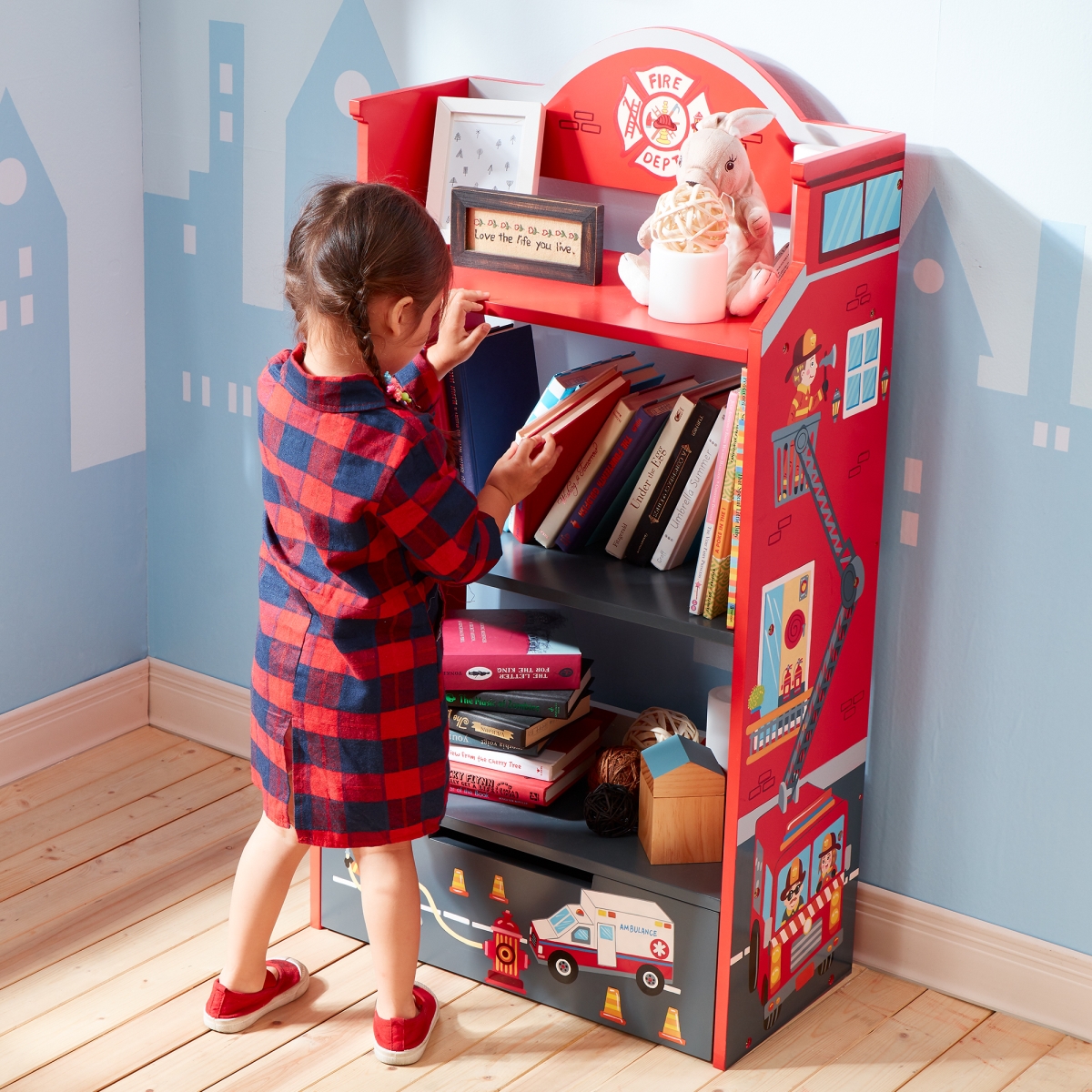 TD-12506A Little Fire Fighters Bookshelf, Red & Multicolor