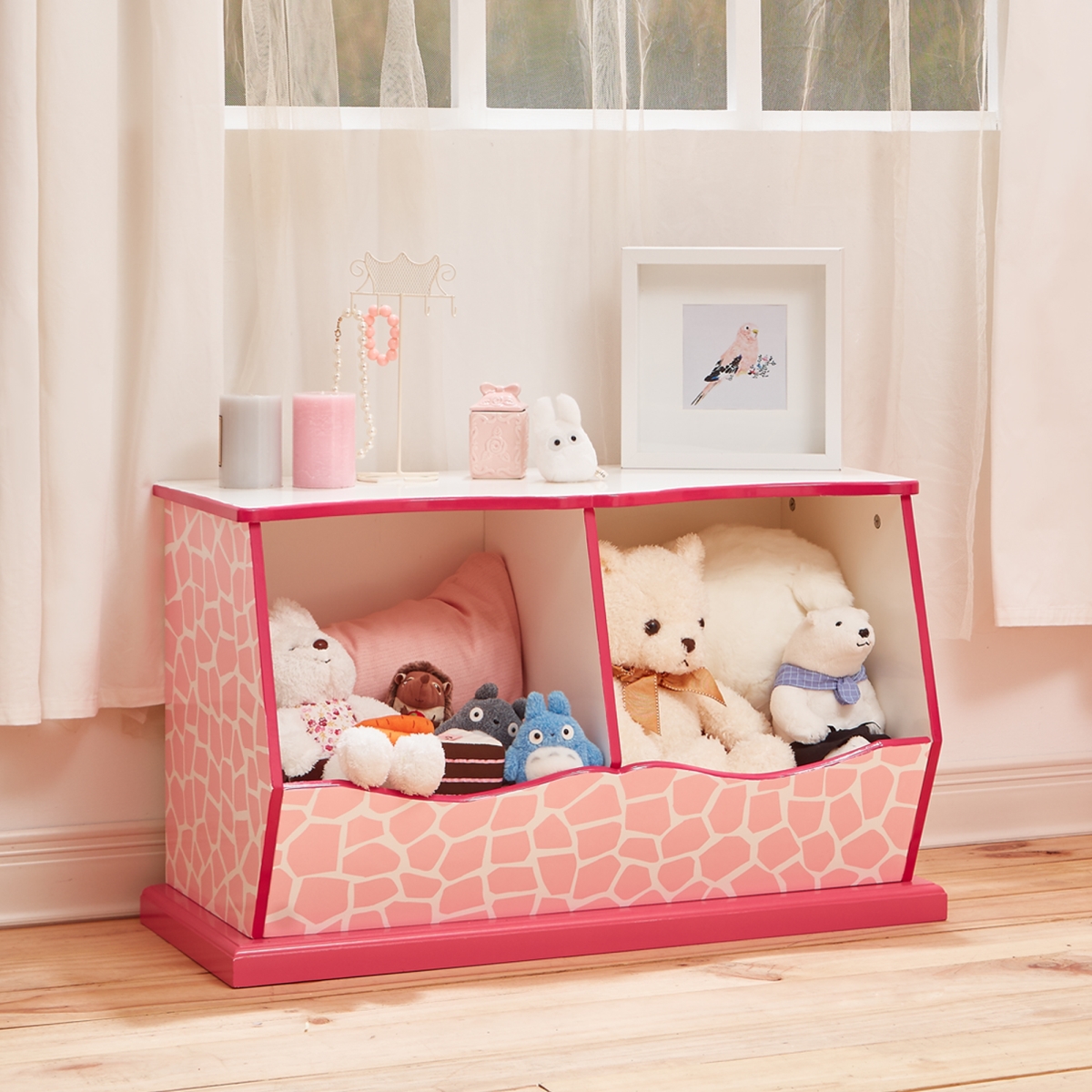 Picture of Teamson Kids TD-12474P Fashion Giraffe Prints Miranda Toy Cubby Storage&#44; Pink & White