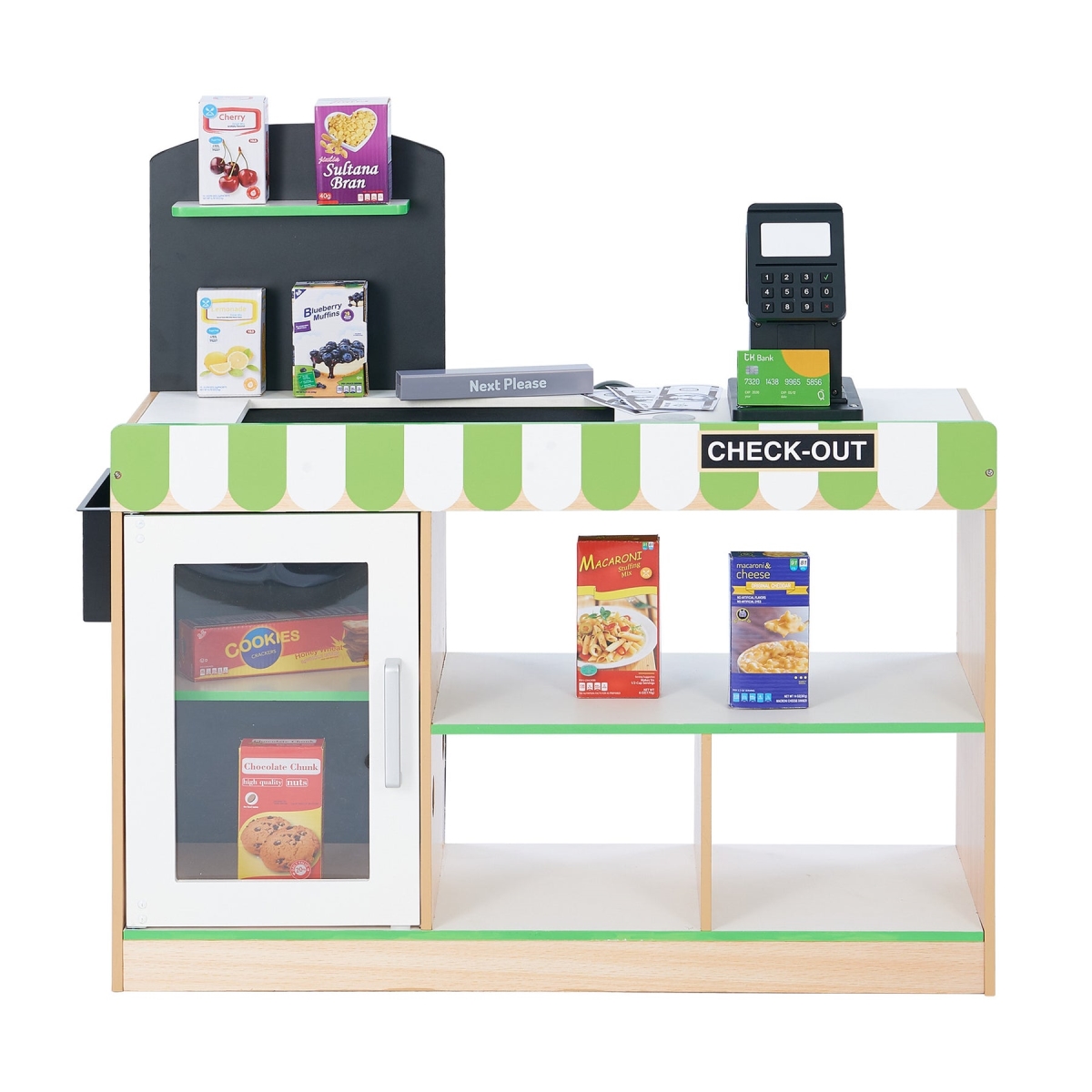 Picture of Teamson TD-13206B Kids Cashier Austin Play Market Checkout Counter with 26 Accessories&#44; Green & Natural