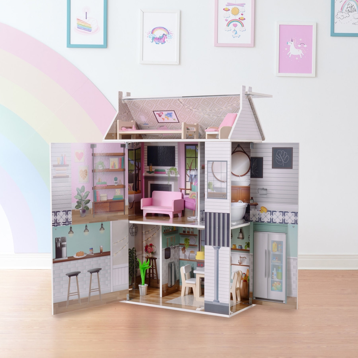 Picture of Teamson TD-13632A Olivias Little World Wooden Dreamland Farmhouse Doll House Set