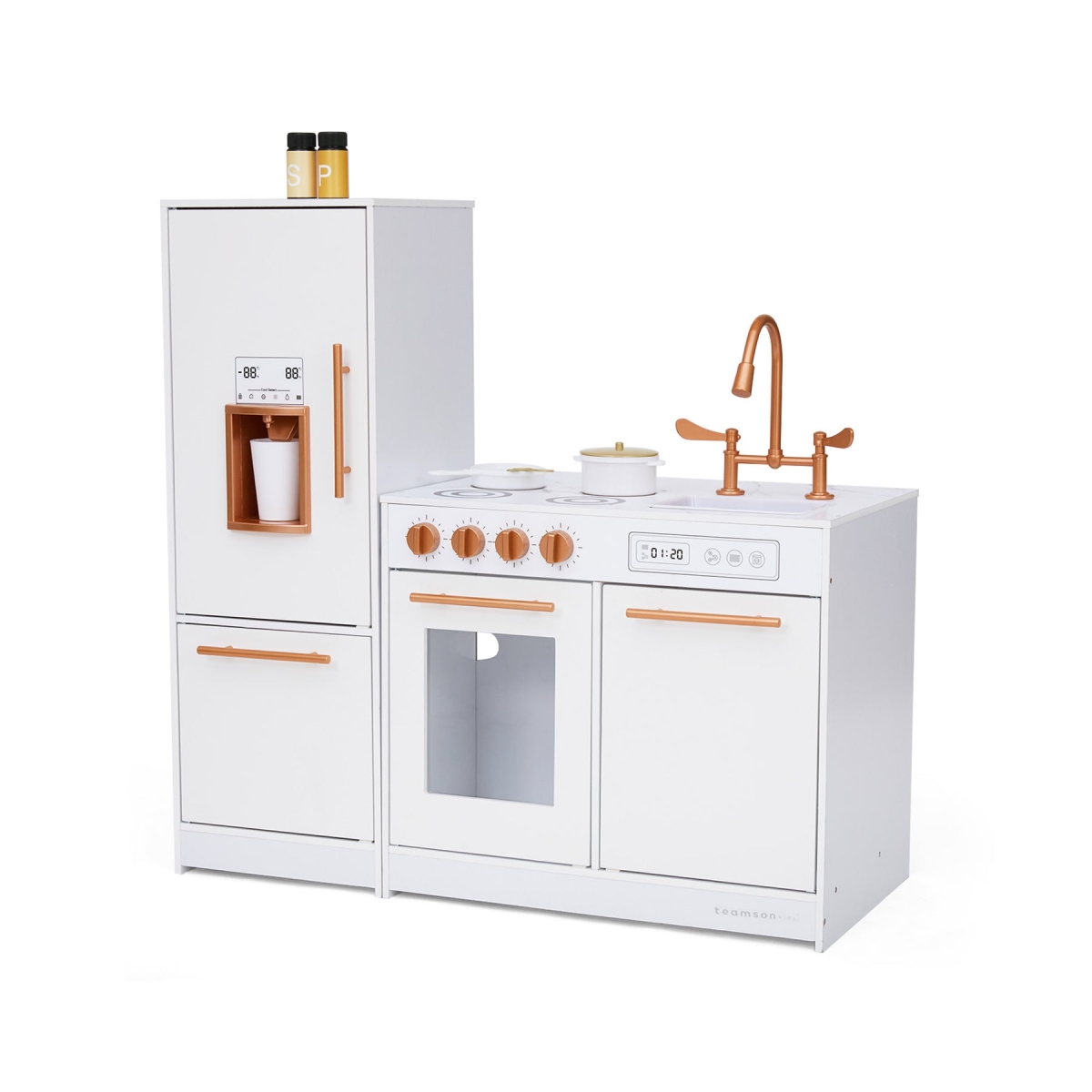 Picture of Teamson TD-13811A Little Chef Milano Modular Modern Delight Play Kitchen with Cooking Accessories&#44; Faux Marble Finish & Rose Gold Hardware&#44; White - 2 Piece