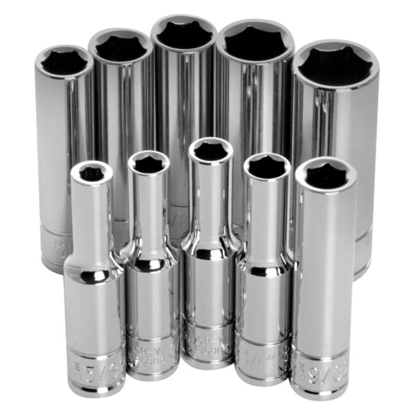 Performance Tool W36300 0.25 in. Drive 6-Point SAE DW Socket Set, 10 Piece
