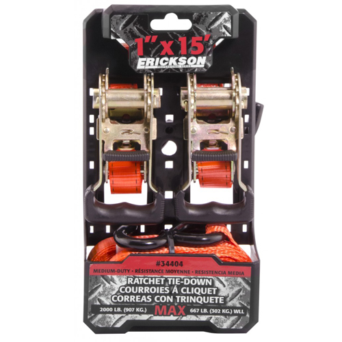 34404 1 in. x 15 ft. Ratcheting Wide Handle Tie Downs - Orange
