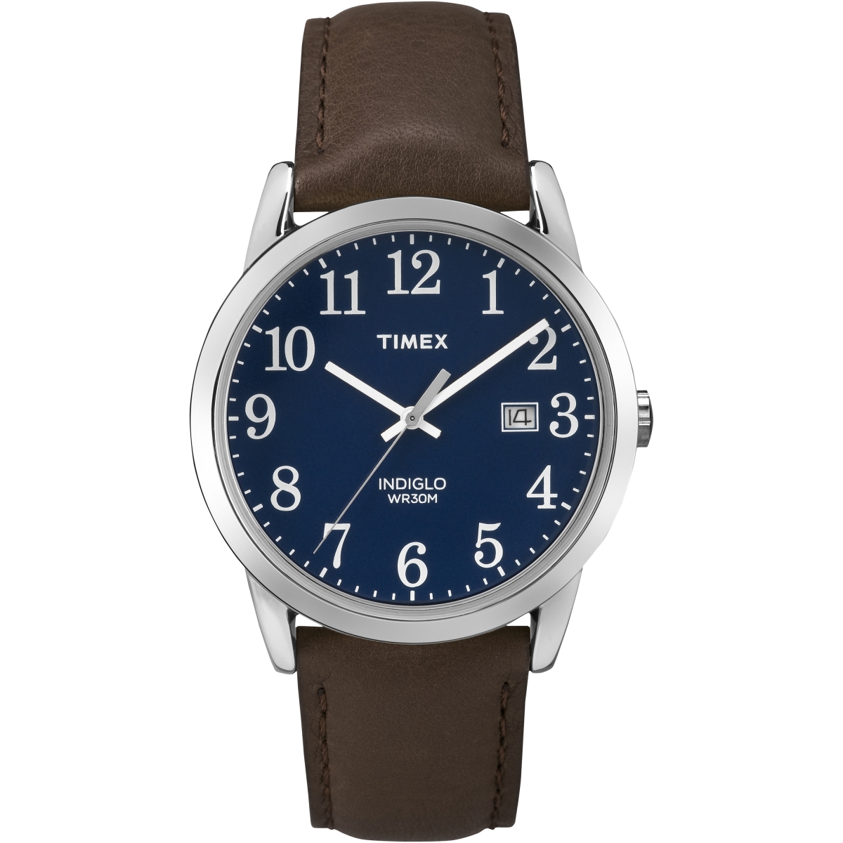 Mens Easy Reader Blue Dial Brown Leather Strap Watch