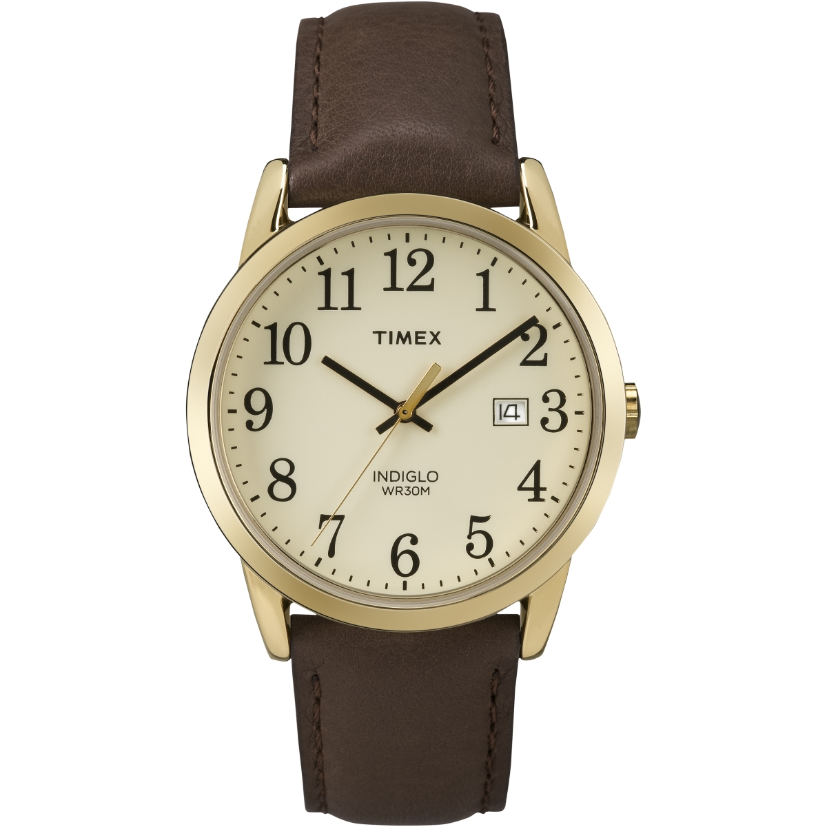 Mens Easy Reader Gold Tone Brown Leather Strap Watch