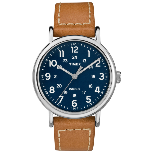 40 mm Mens Weekender Leather Strap Watch - Brown & Blue