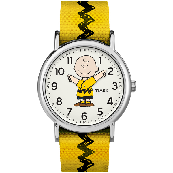 Picture of Timex TW2R41100JT Unisex Weekender x Peanuts Charlie Nylon Slip-Thru Strap Watch&#44; Brown