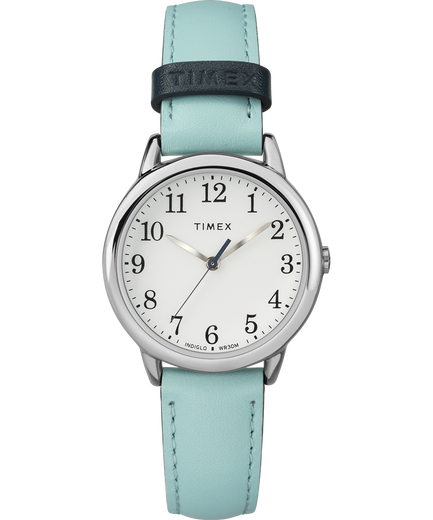Womens Easy Reader Small -Tone Leather Strap Watch, Blue & Silver