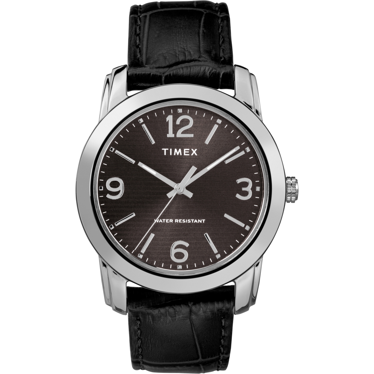 TW2R866009J 39 mm Mens Basics Croco Pattern Leather Strap Watch, Black & Silver-Tone