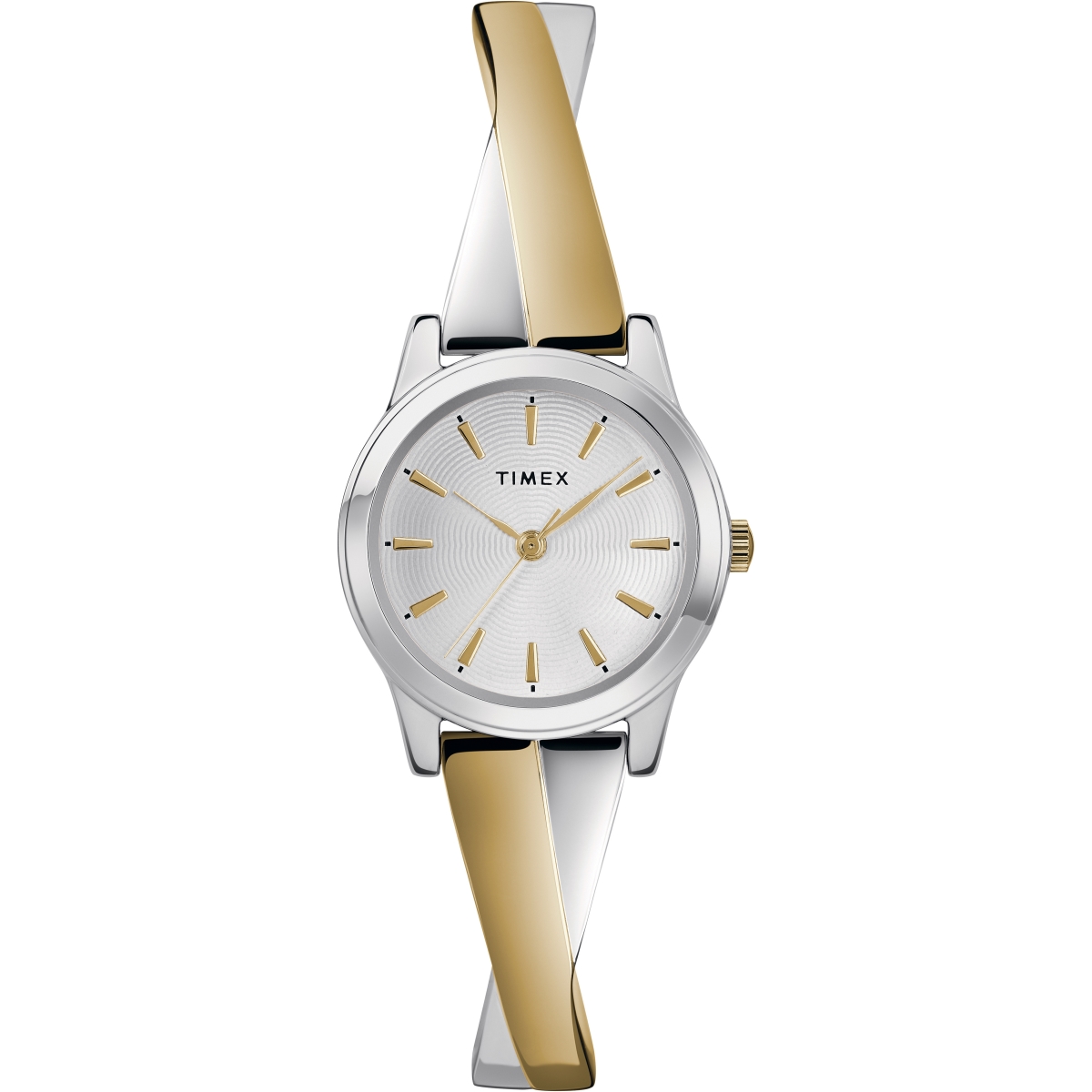 25 mm Womens Stretch Bangle Crisscross Expansion Band Watch, Two-Tone