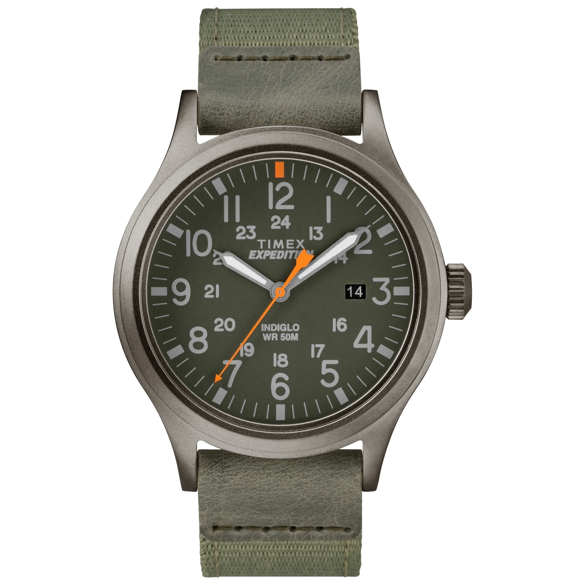 40 mm Mens Expedition Scout Leather & Nylon Strap Watch, Green & Gray