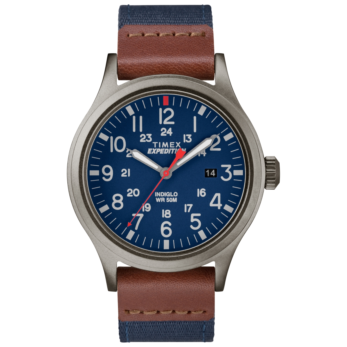 40 mm Mens Expedition Scout Leather & Nylon Strap Watch, Blue, Brown & Gray -  Timex, TI566363