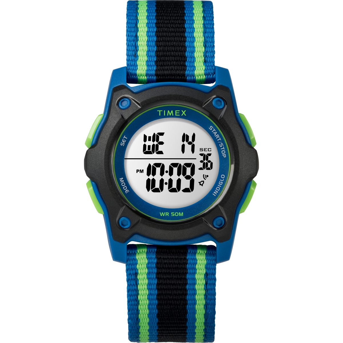 Picture of Timex TW7C260009J 35 mm Time Machines Digital Double-Layered Nylon Strap Watch for Kids- Blue&#44; Black & Green