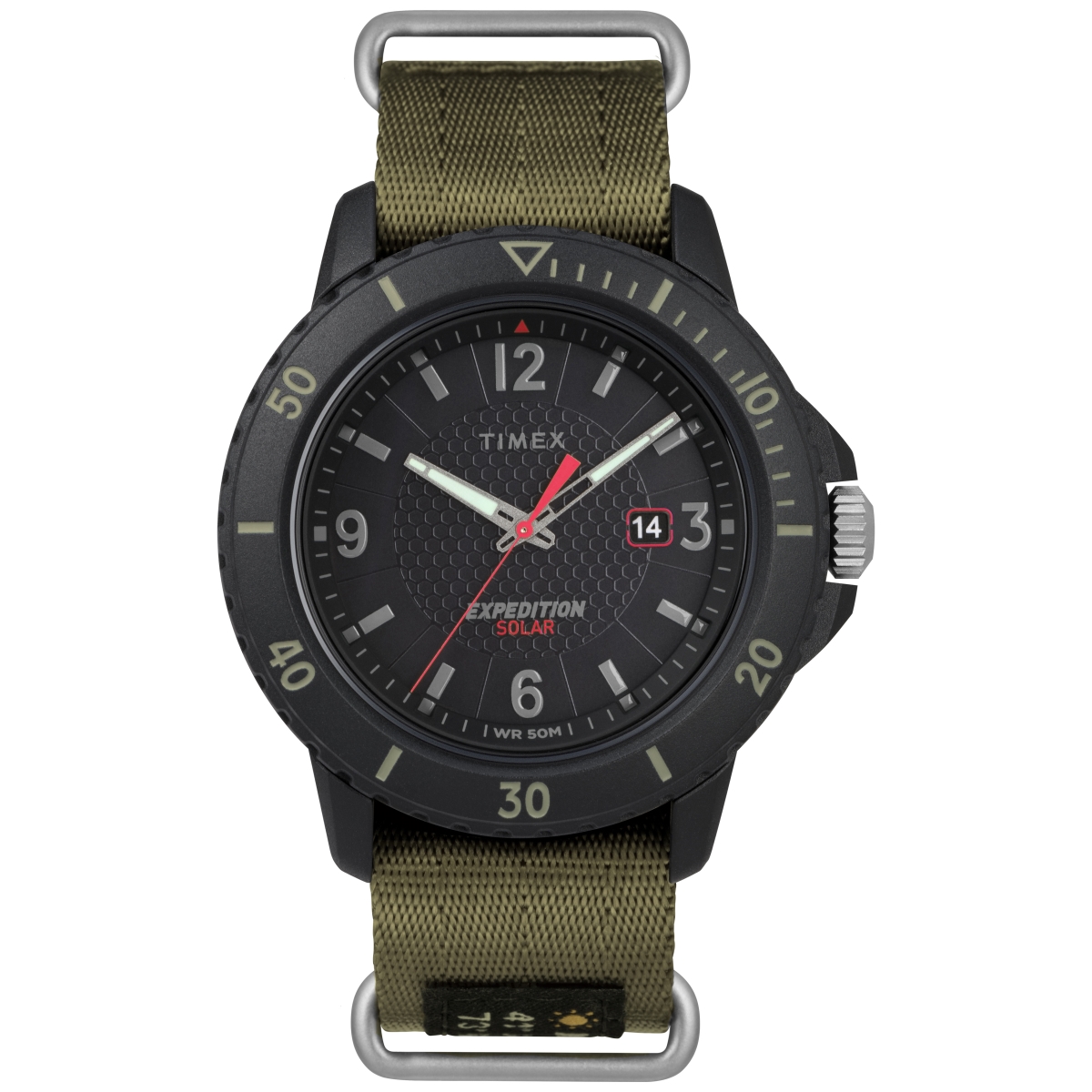 Men Expedition Gallatin Solar Nylon Slip-Thru Strap Watch, Green & Black