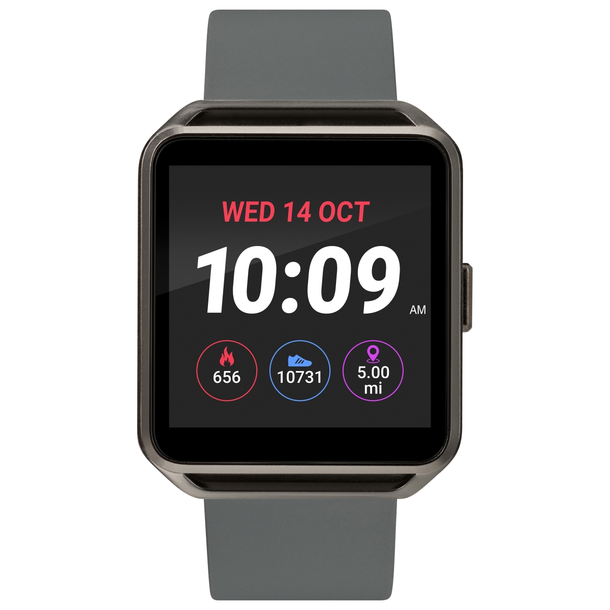 Picture of iConnect by Timex Classic Square Smartwatch with Heart Rate &amp; Two-Way Bluetooth Calling 40mm û Gunmetal with Gray Strap