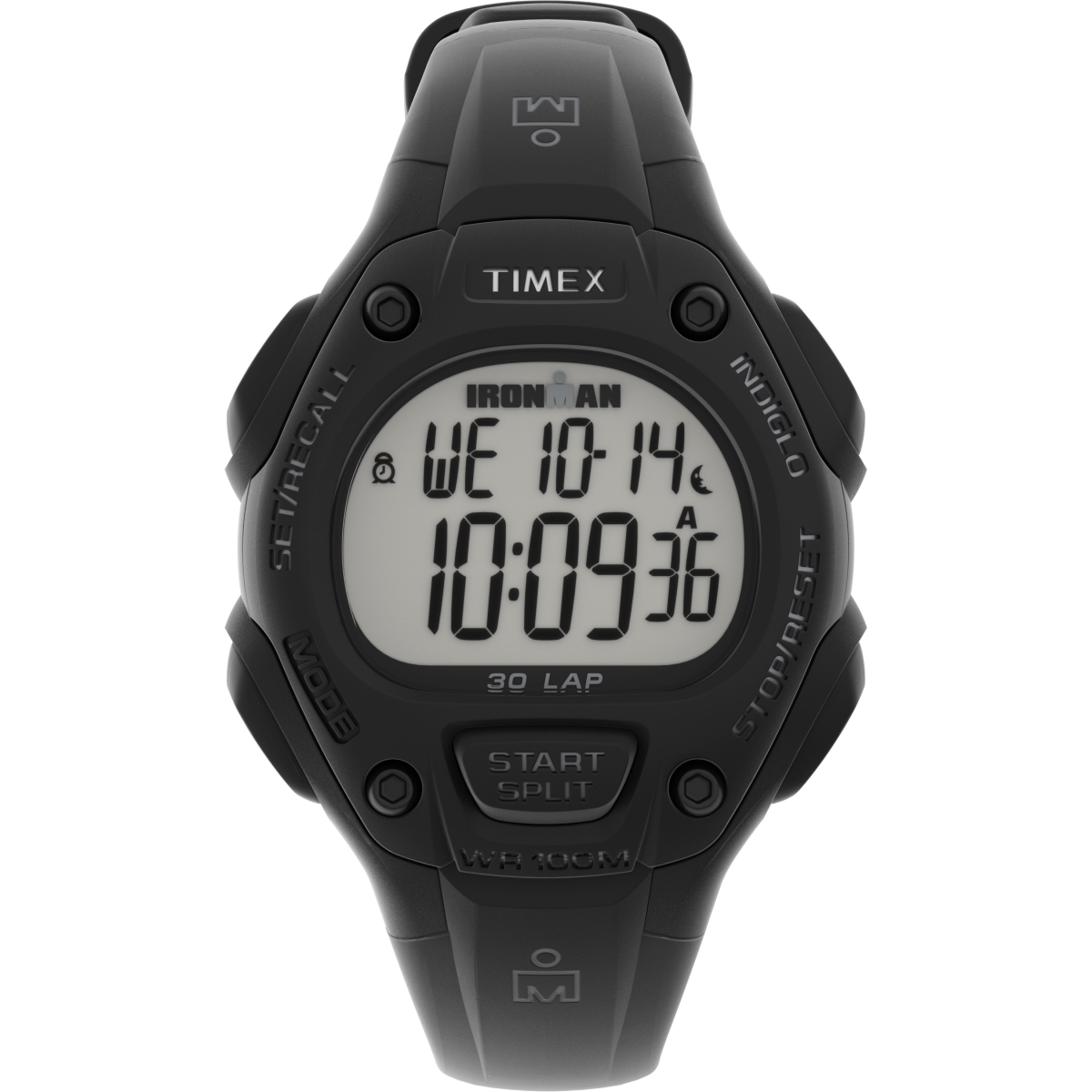 34 mm Unisex Ironman Classic 30 Black Case & Top Ring Resin Strap Watch with Black Resin Strap