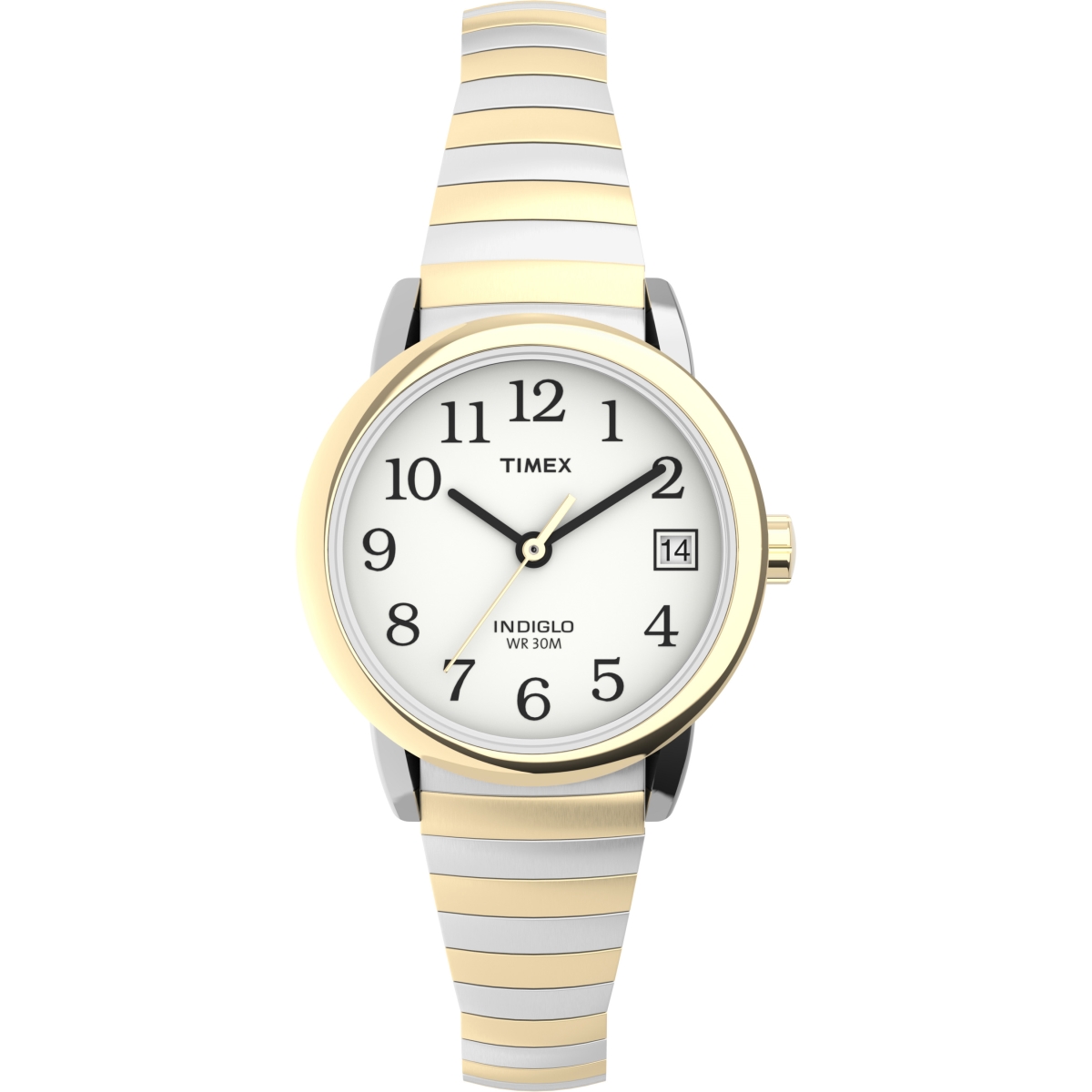 25 mm Women Easy Reader Two Tone Case White Dial Watch with Tapered Expansion Band
