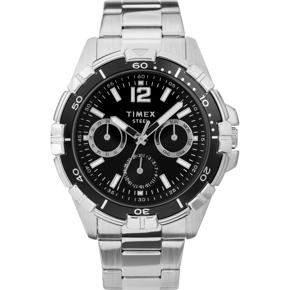 45 mm Men Dress Multifunction Watch Stainless Steel Case & Bracelet with Black Dial -  The Gem Collection, TH3294372