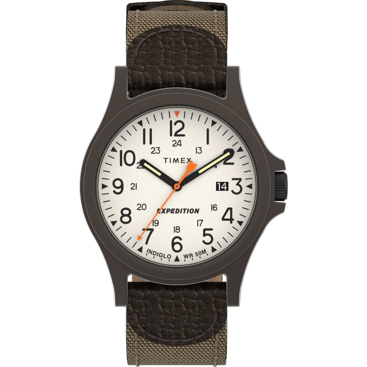TW4B237009J 40 mm Mens Expedition Acadia Brown Case Natural Dial Watch with Tan & Brown Leather & Fabric Strap