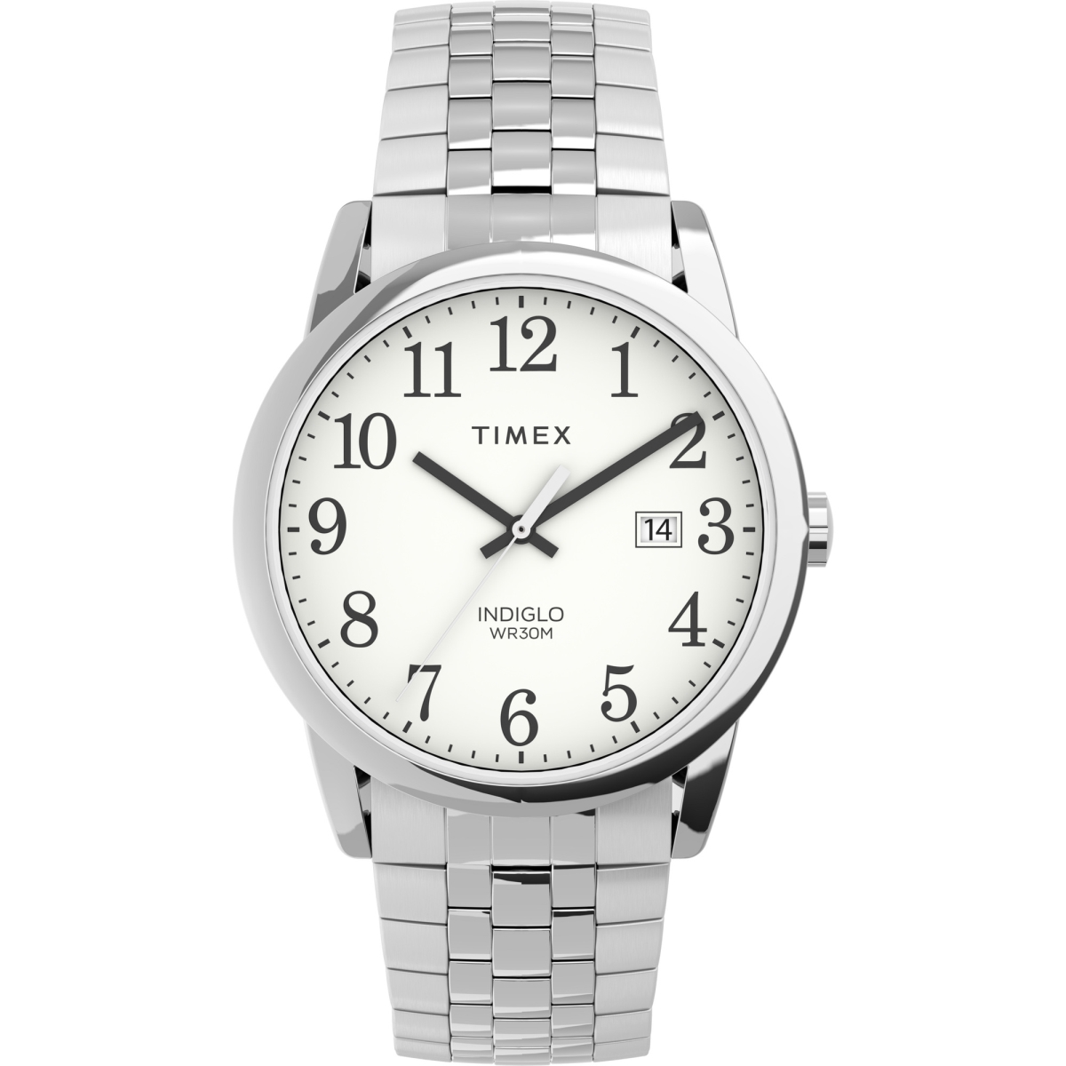 Picture of Timex TW2V400009J 38 mm Mens Stainless Steel Expansion Band Watch with Perfect Fit&#44; Silver Tone & White