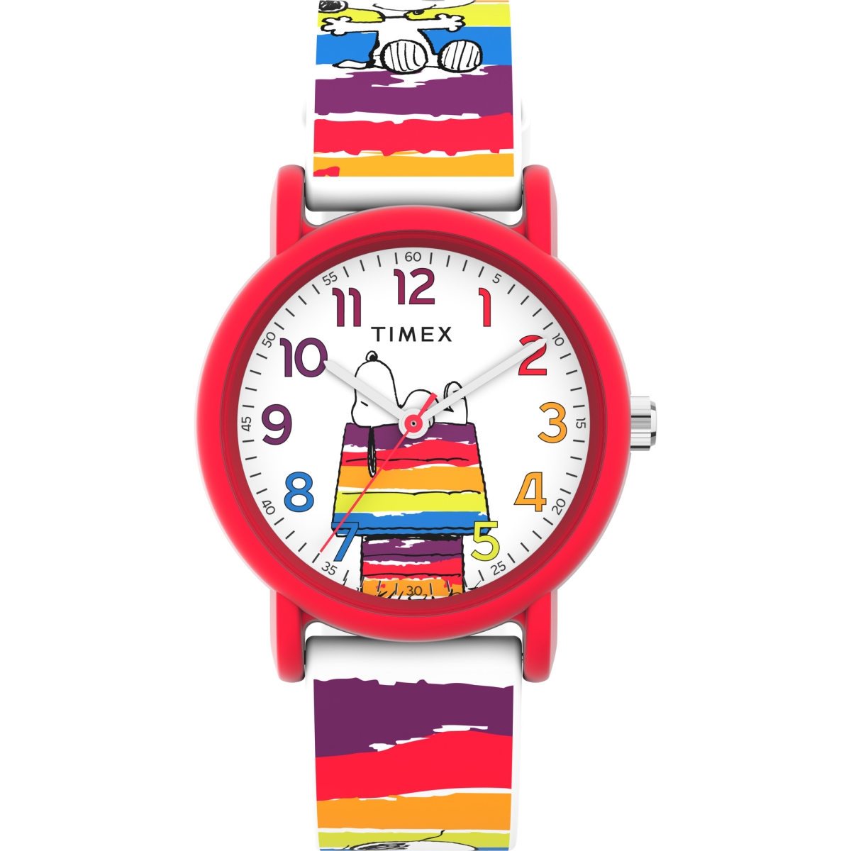 Picture of Timex TW2V77700JT 36 mm Peanuts Unisex Weekender Watch&#44; White Strap & Dial - Red Case